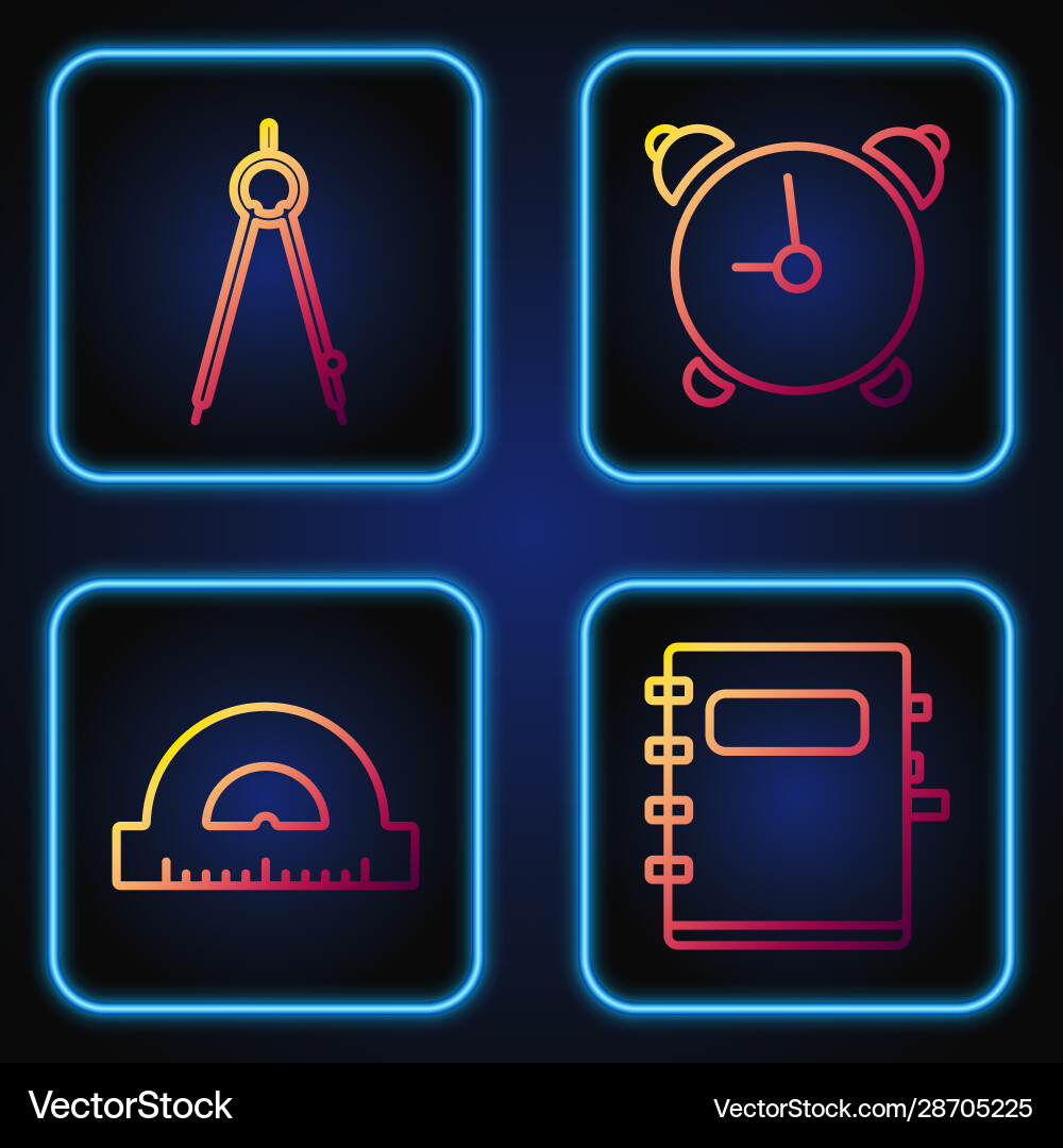 Set line notebook protractor grid for measuring Set line notebook protractor grid for measuring vector image