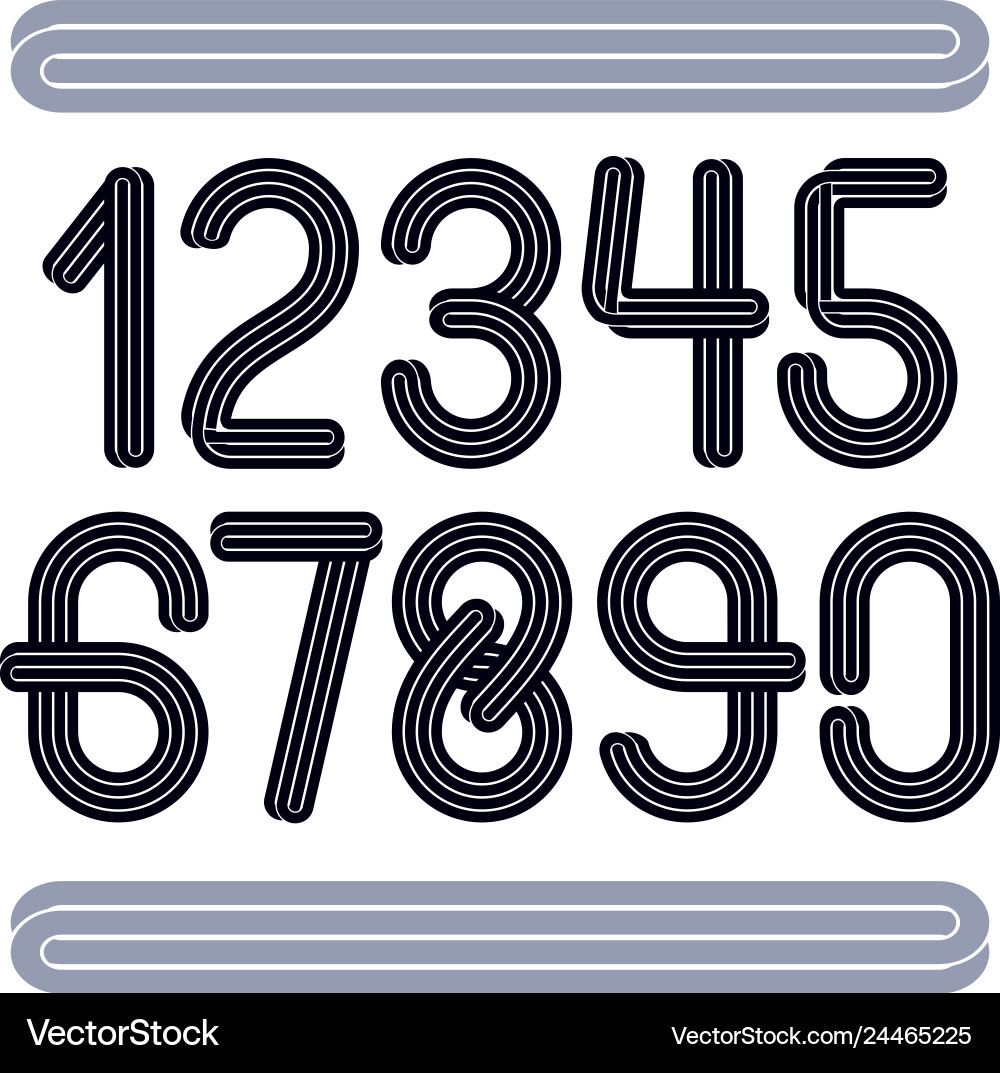 Set of funky rounded numbers made with parallel Set of funky rounded numbers made with parallel vector image