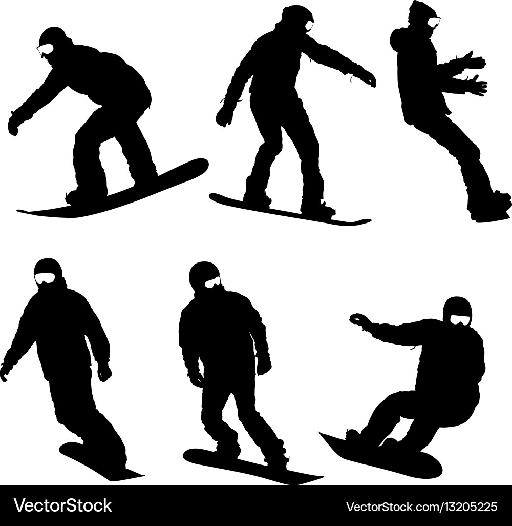 Snowboarder Silhouettes on White Vector Image