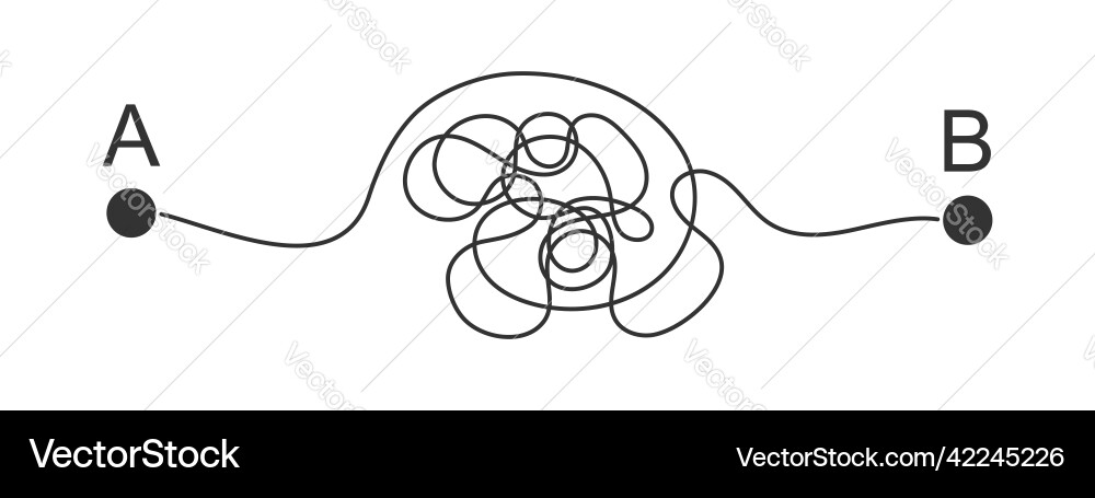 Curved path line from a to b points difficult way Curved path line from a to b points difficult way vector image