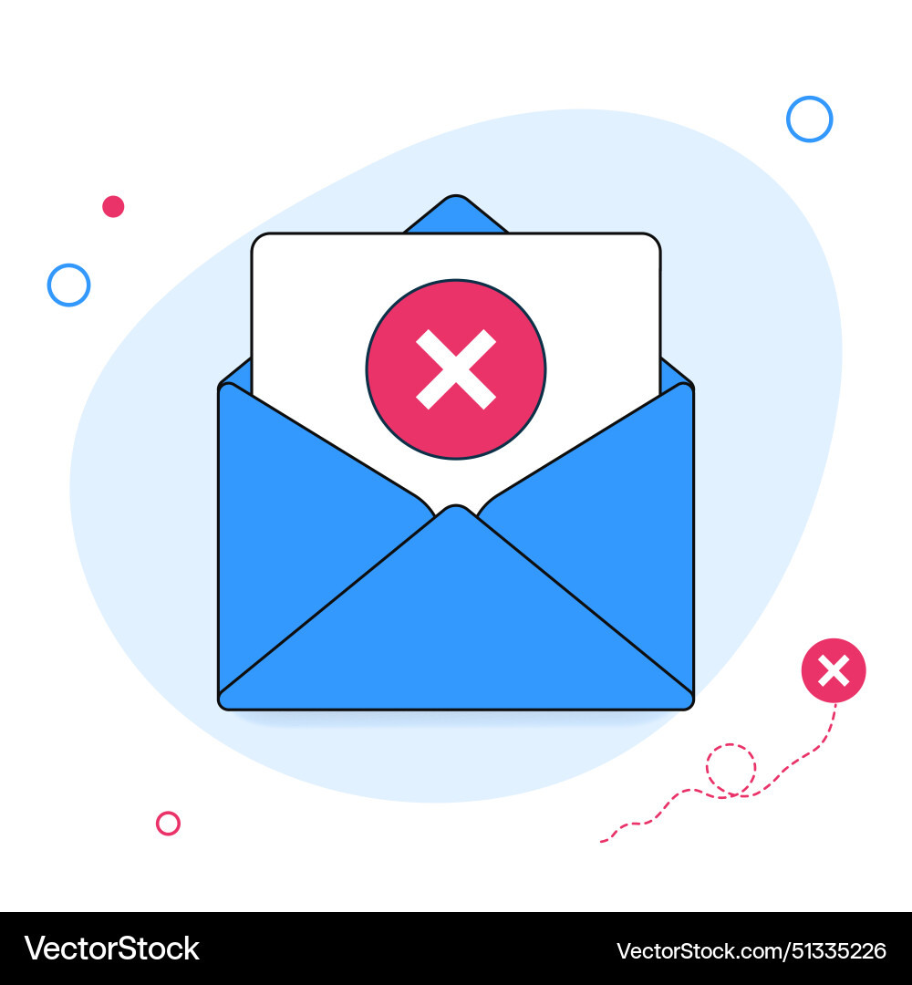 Email notification with an error alert inside blue vector image