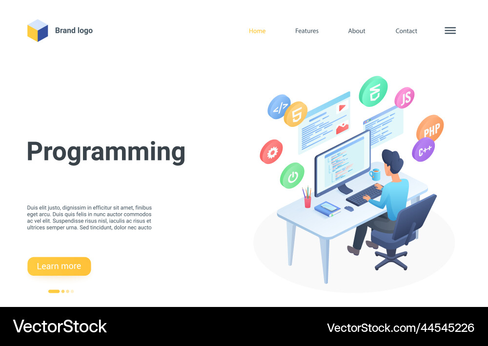 People programming isometric landing page coder People programming isometric landing page coder vector image