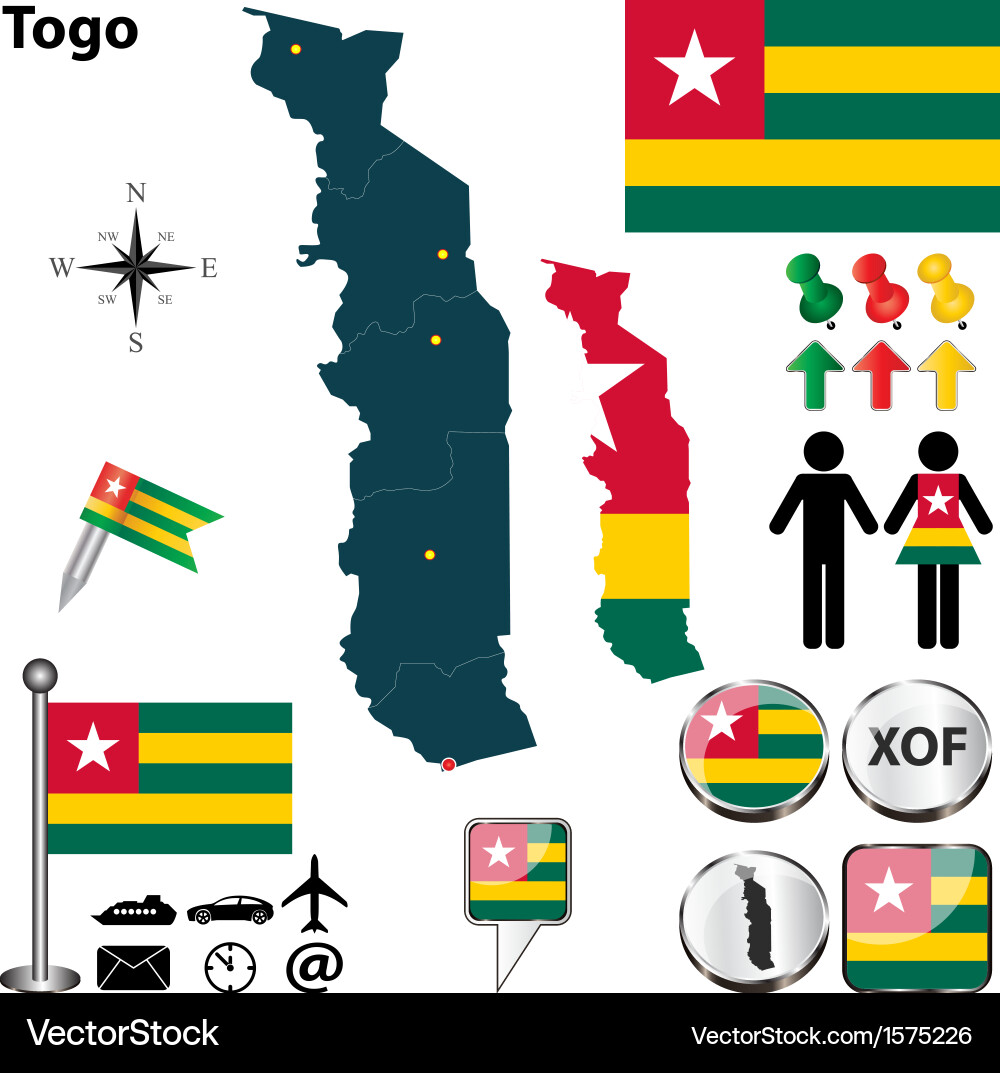 Togo Country Map with Borders and Flags vector image