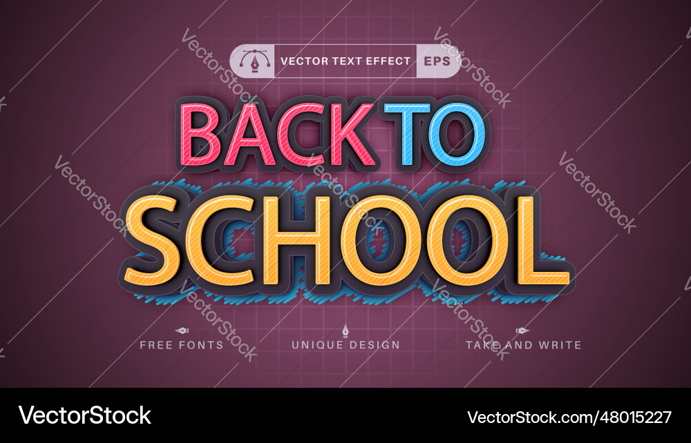 Back to school - editable text effect font style Vector Image