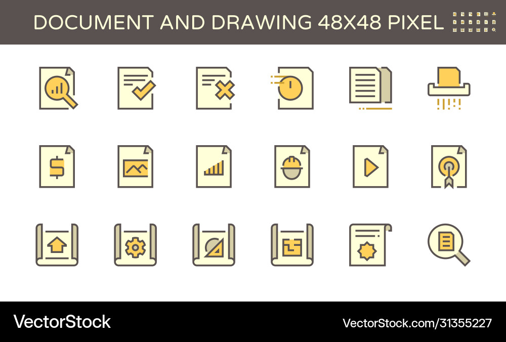 Document and drawing icon set design 48x48 pixel Document and drawing icon set design 48x48 pixel Vector Image