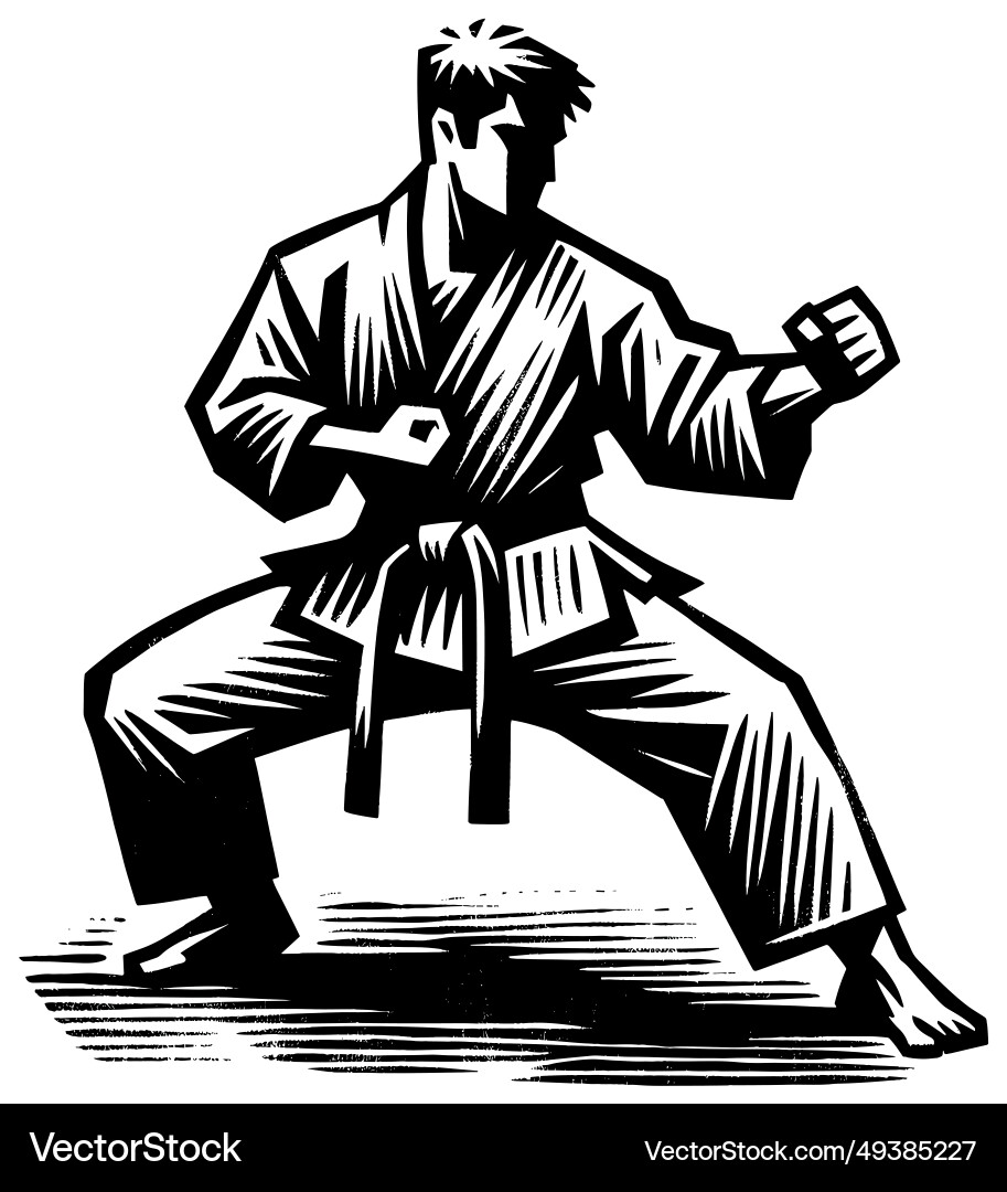 Karate fighter linocut Royalty Free Vector Image