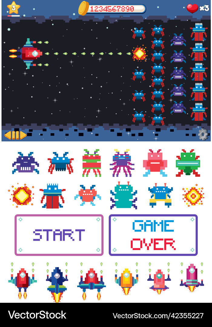Platform game interface design with icons isolated vector image