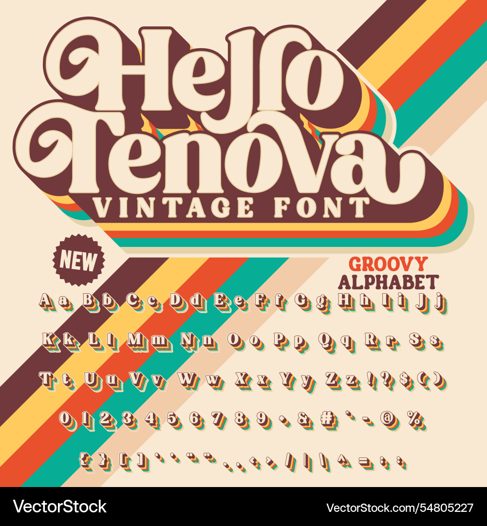 Retro Groovy Font - Alphabet Display Vector Image