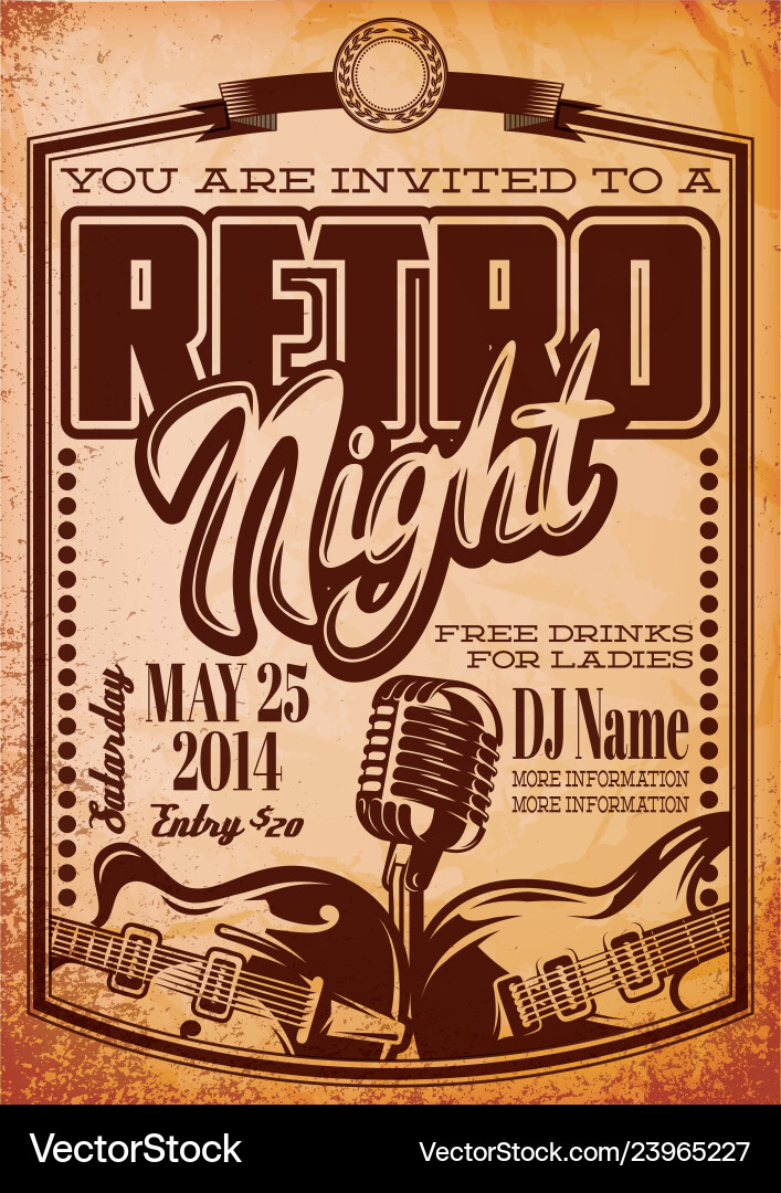 Retro Party Template - Music & Vibes Vector Image