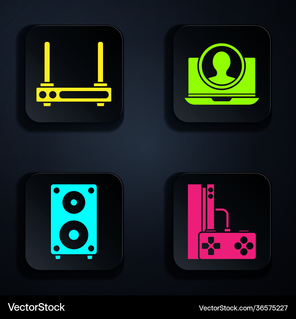 Set game console with joystick router and wi-fi Set game console with joystick router and wi-fi Vector Image