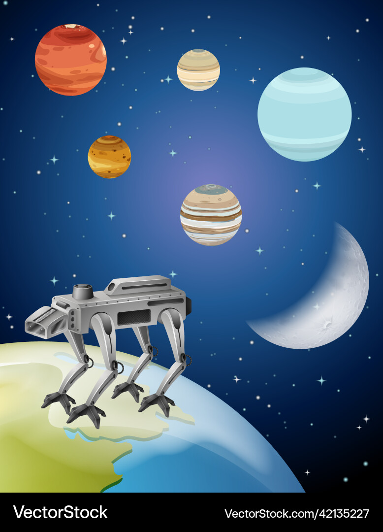 Solar system in space with robot Solar system in space with robot vector image