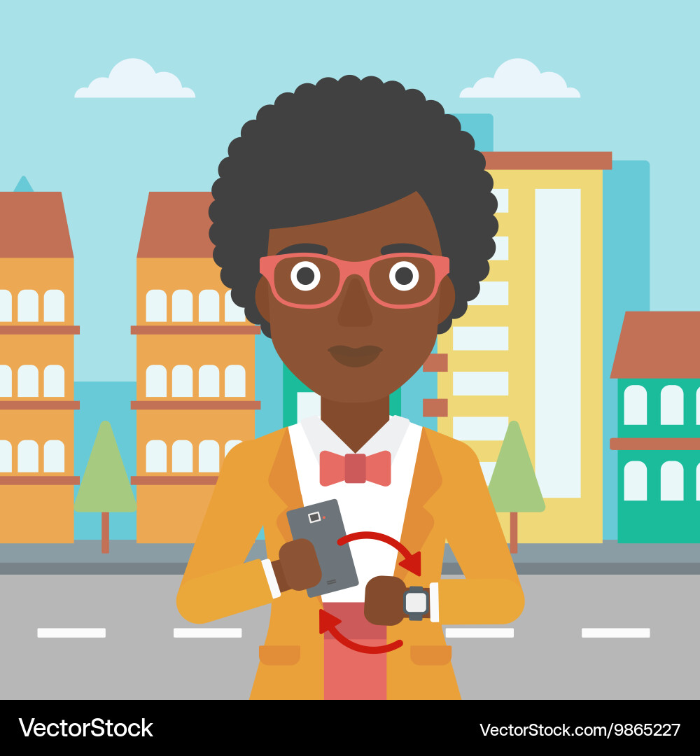 Synchronization between smartwatch and smartphone Vector Image