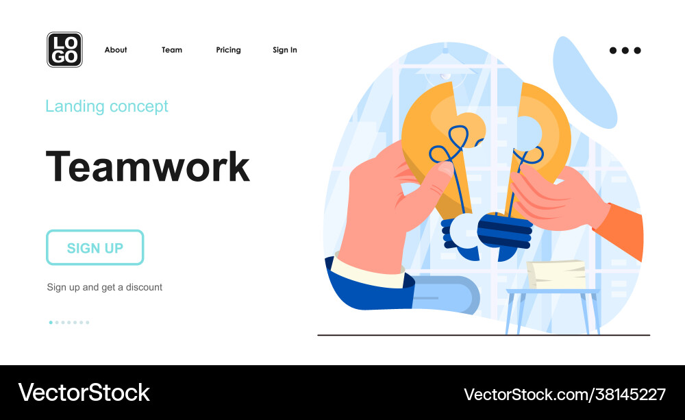 Teamwork web concept colleagues cooperate Teamwork web concept colleagues cooperate vector image