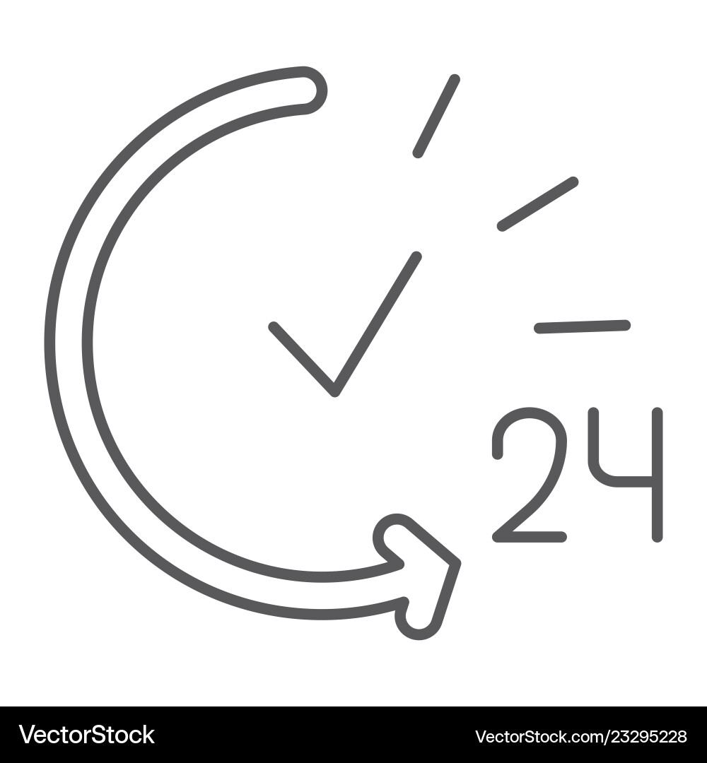 24 hours thin line icon service and time open 24 hours thin line icon service and time open Vector Image