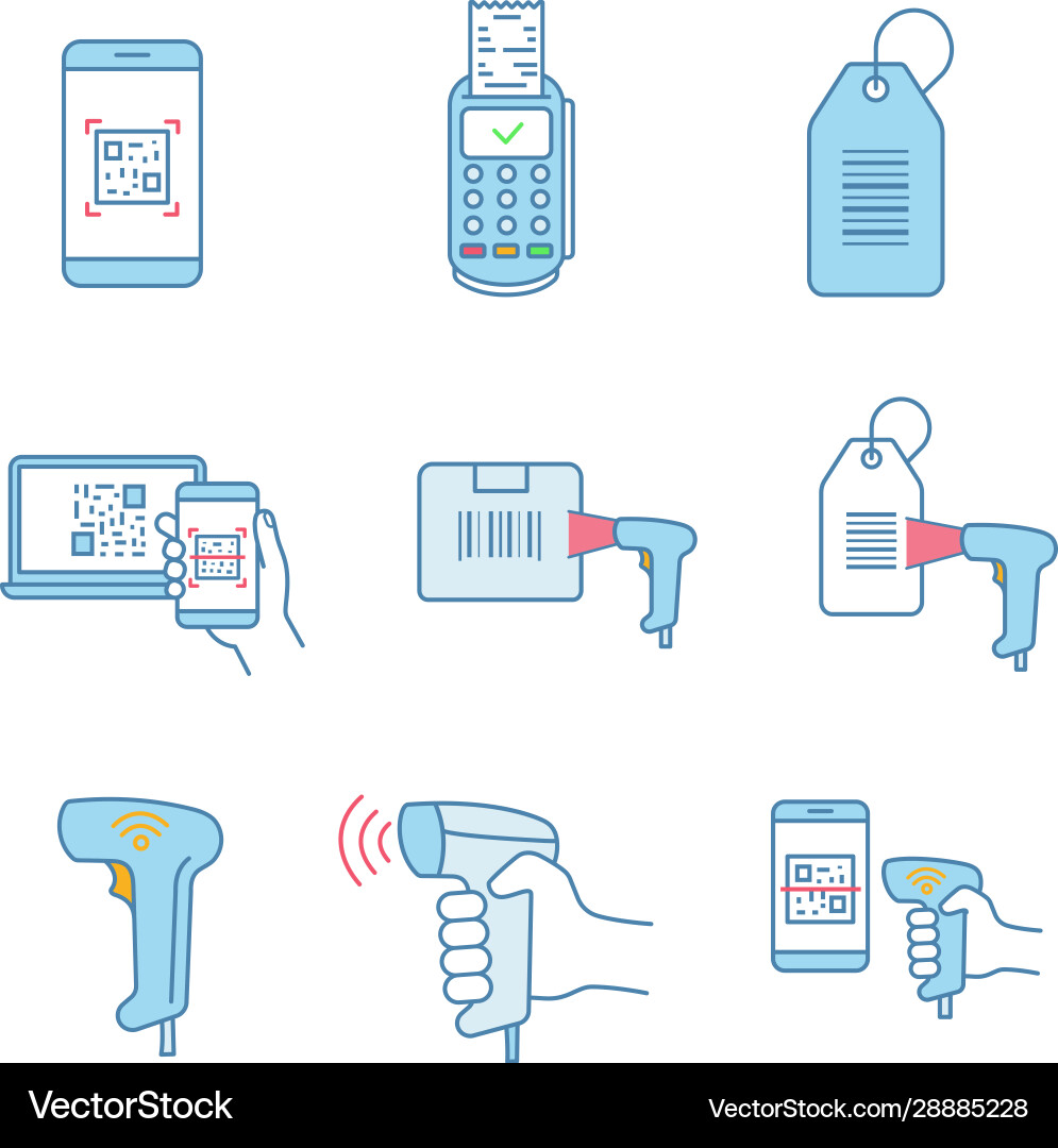 Barcodes color icons set Barcodes color icons set vector image