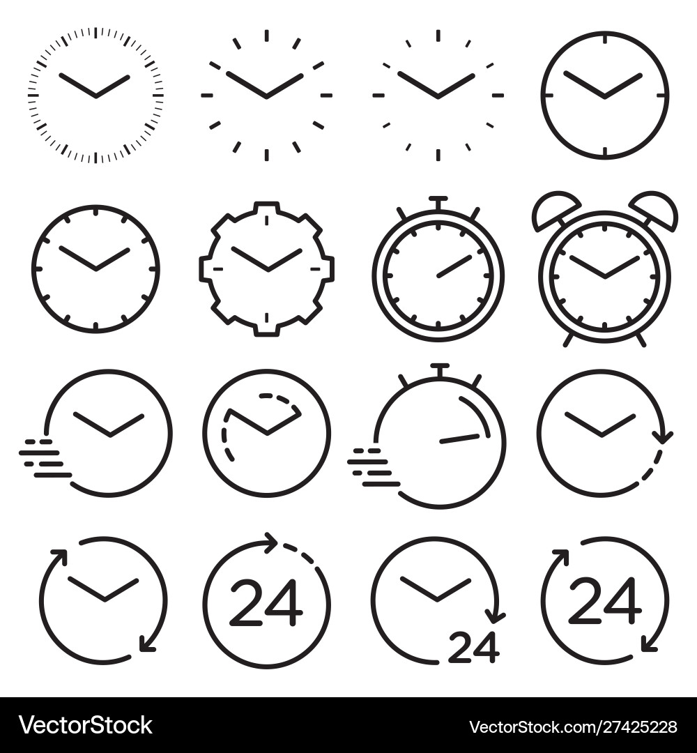 Clock and Time Icons - Line Art Set vector image