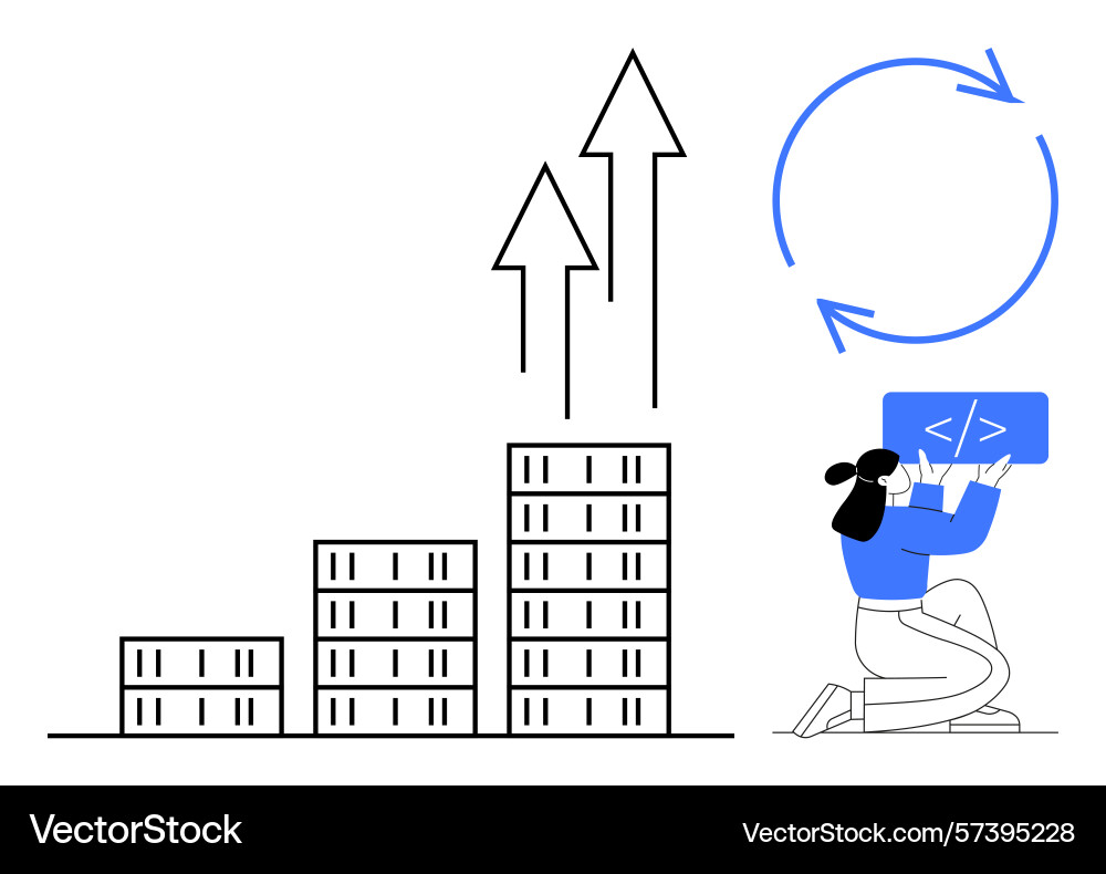 Developer enhancing software with growth arrows Developer enhancing software with growth arrows vector image