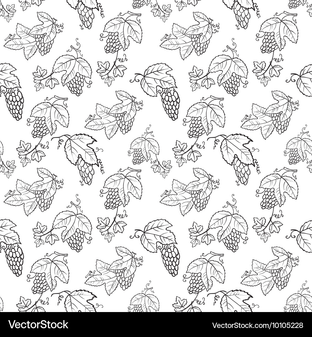 Doodle seamless pattern with grape and leaves Vector Image