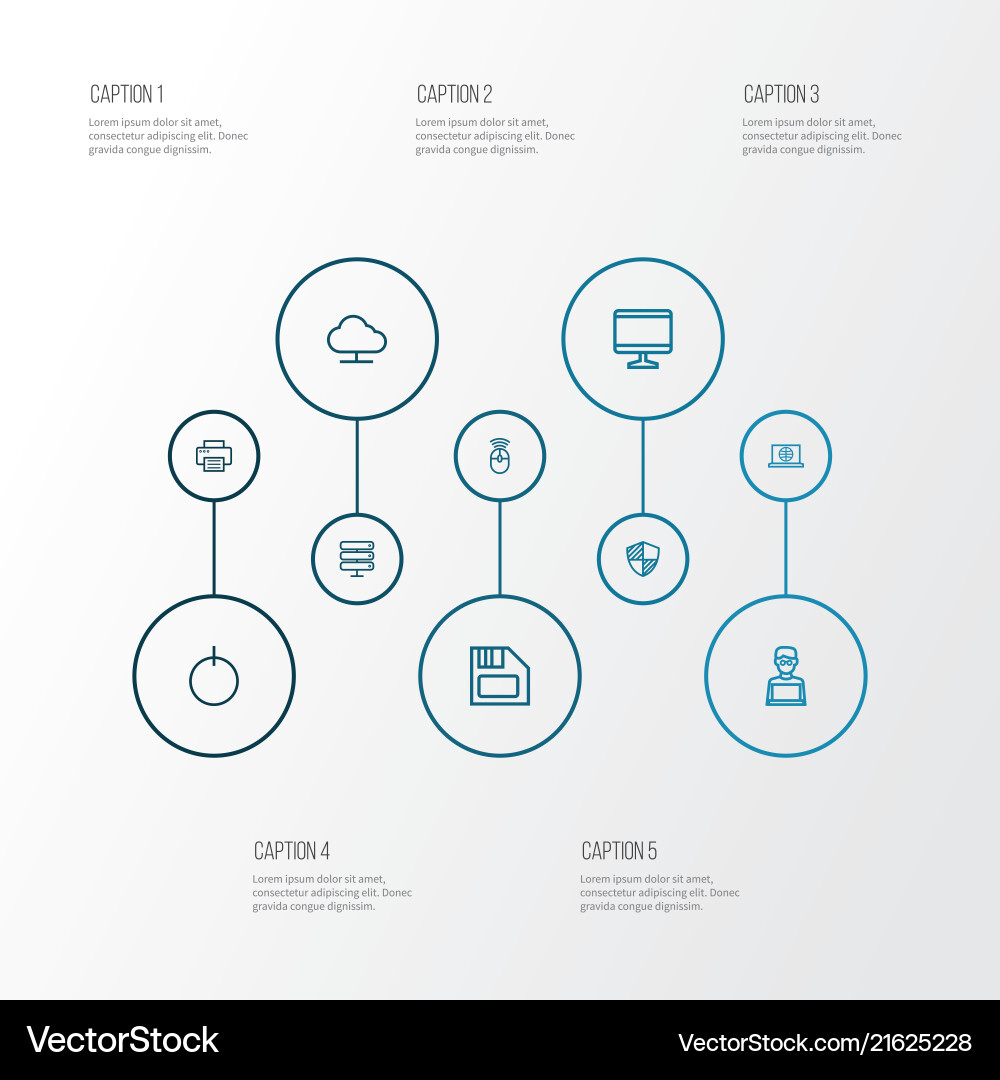Hardware icons line style set with diskette Hardware icons line style set with diskette vector image