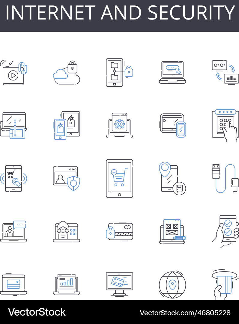 Internet and security line icons collection Internet and security line icons collection Vector Image