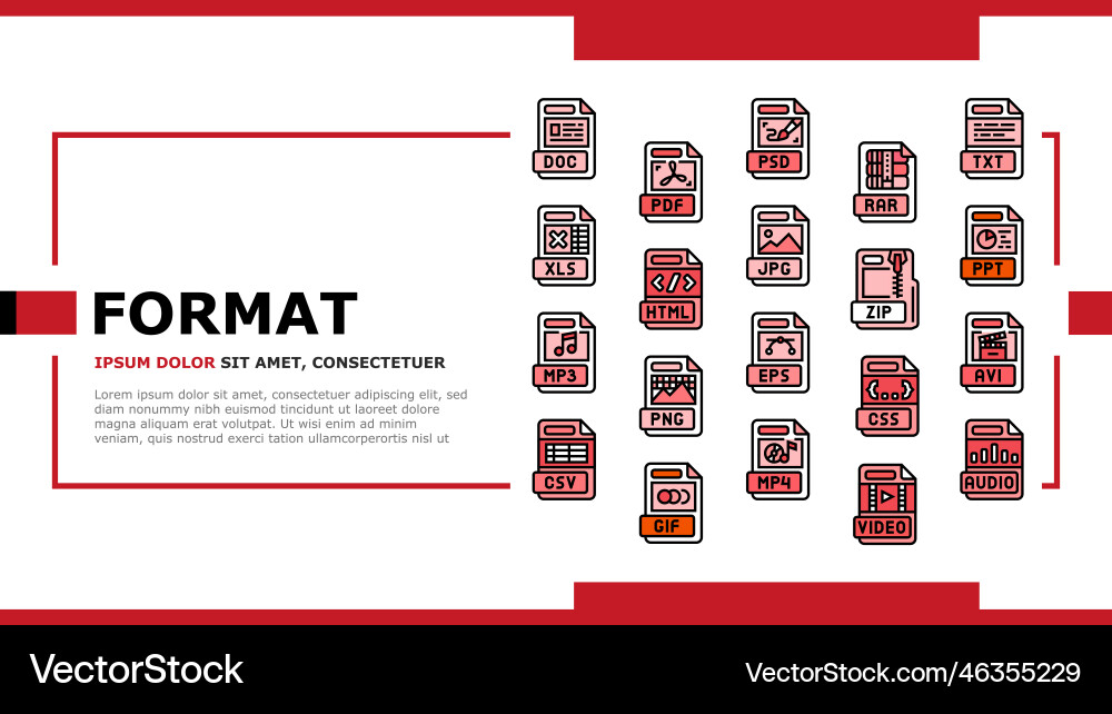 File format document landing header File format document landing header Vector Image