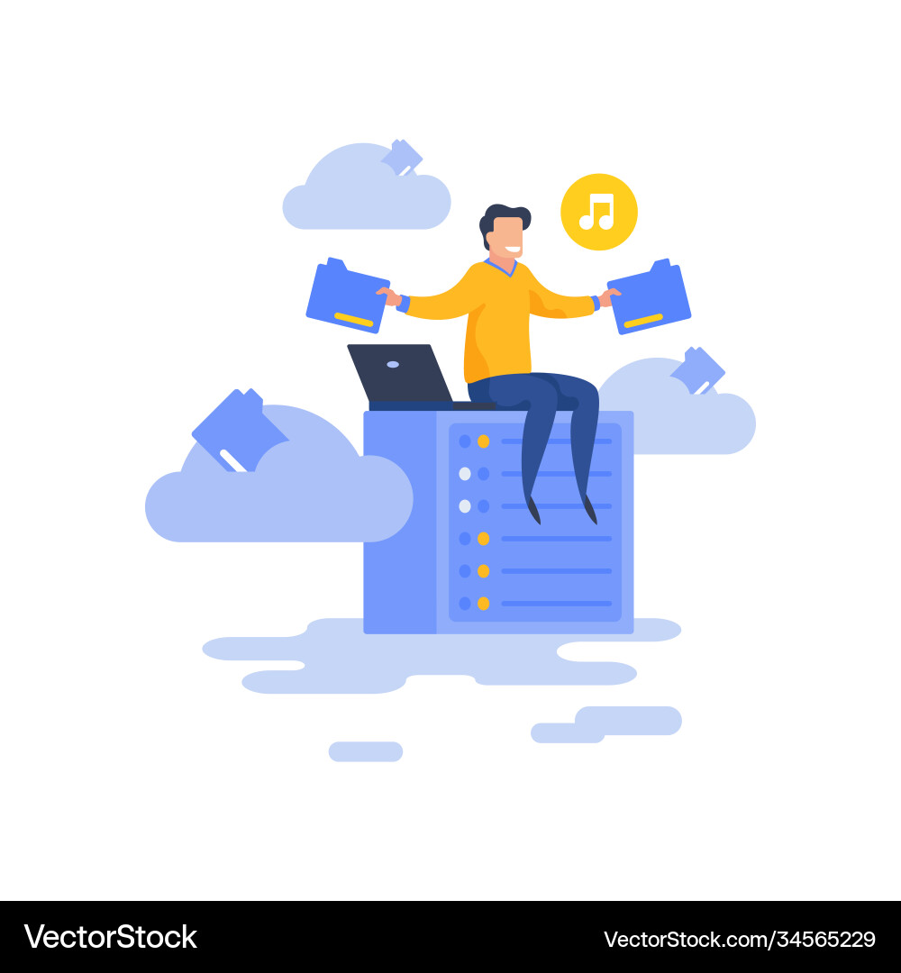 Flat man storing data online Flat man storing data online vector image