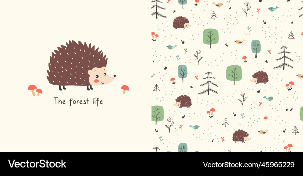 Forest life seamless pattern with single print Forest life seamless pattern with single print Vector Image