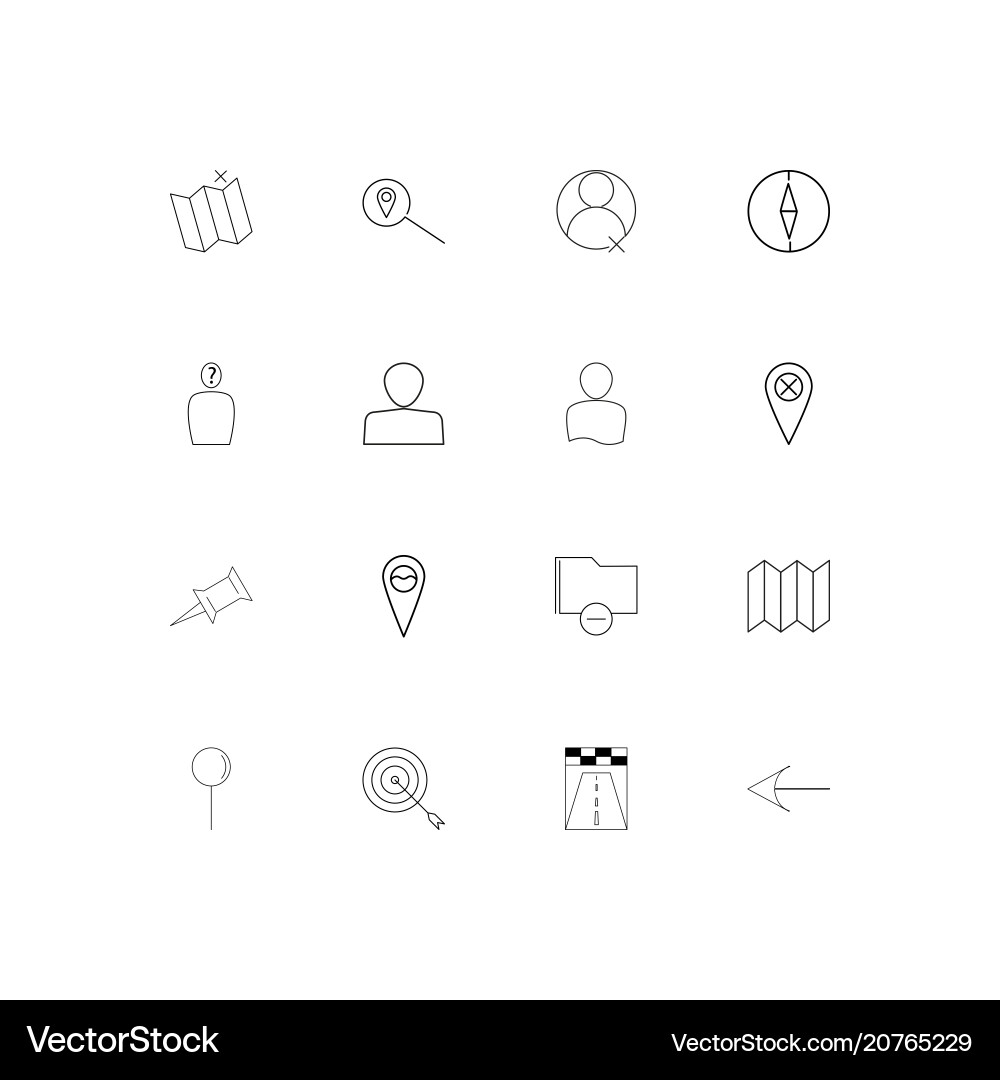 Maps and navigation linear thin icons set Vector Image