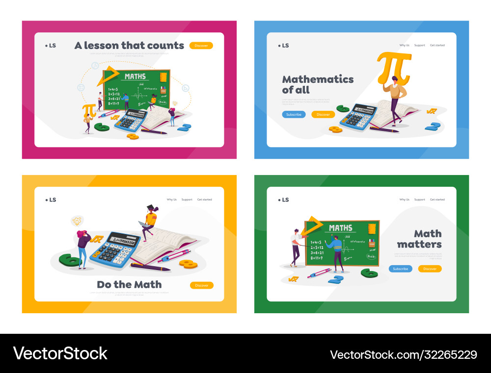 Math science landing page template set tiny Math science landing page template set tiny vector image