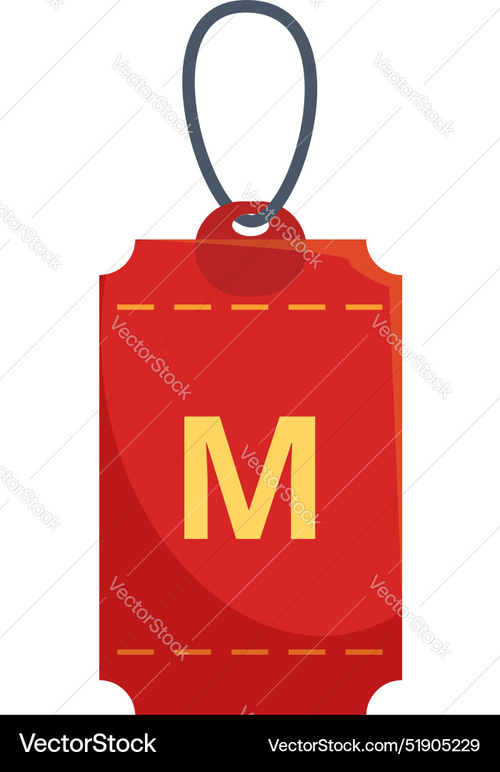 Red size tag with letter m hanging on string Red size tag with letter m hanging on string Vector Image