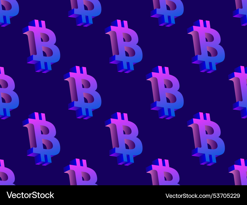 Seamless pattern with bitcoin symbol in 3d style vector image