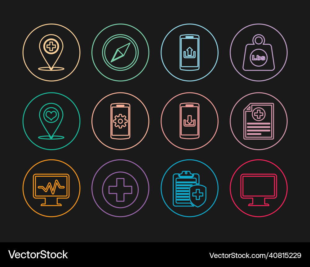 Set line computer monitor screen clinical record Vector Image
