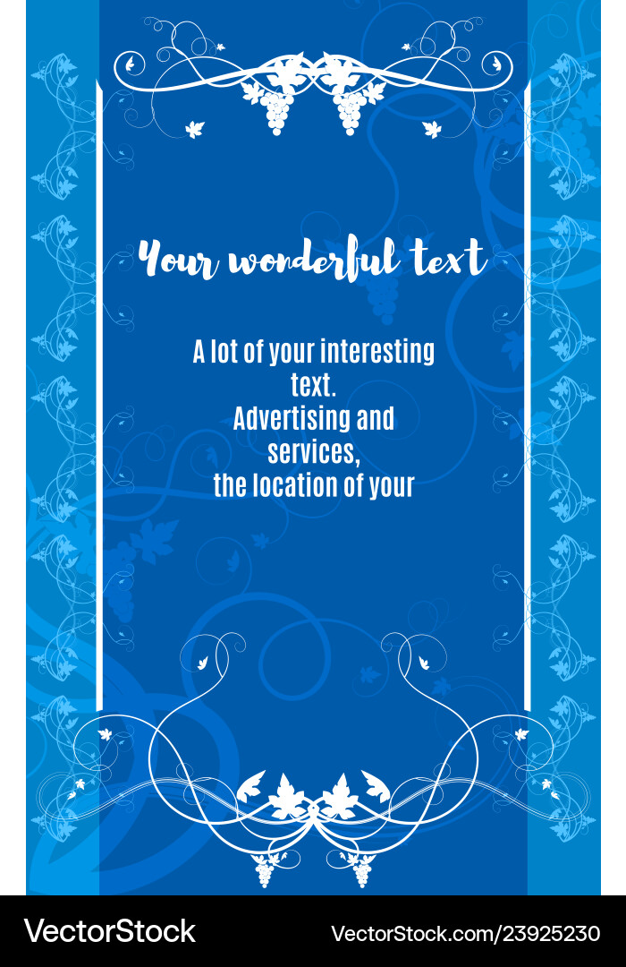 Frame with grapes on a blue background for print Vector Image