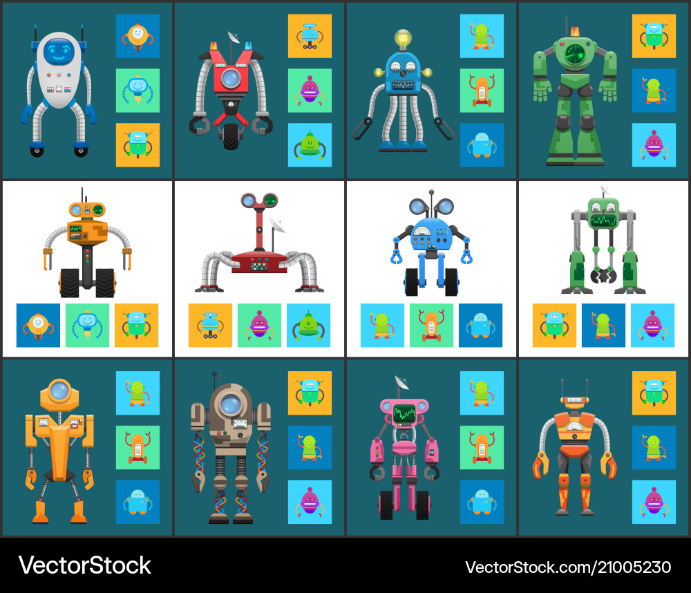 Modern humanoid robots with multifunctional system Vector Image