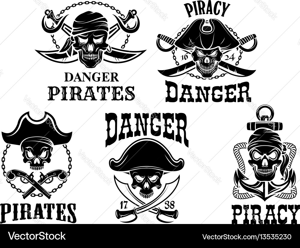 Pirate Skull & Jolly Roger Icons Vector Image