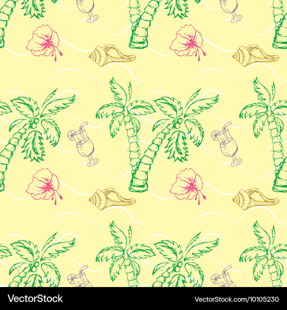 Sea shell palm tree seamless pattern vector image
