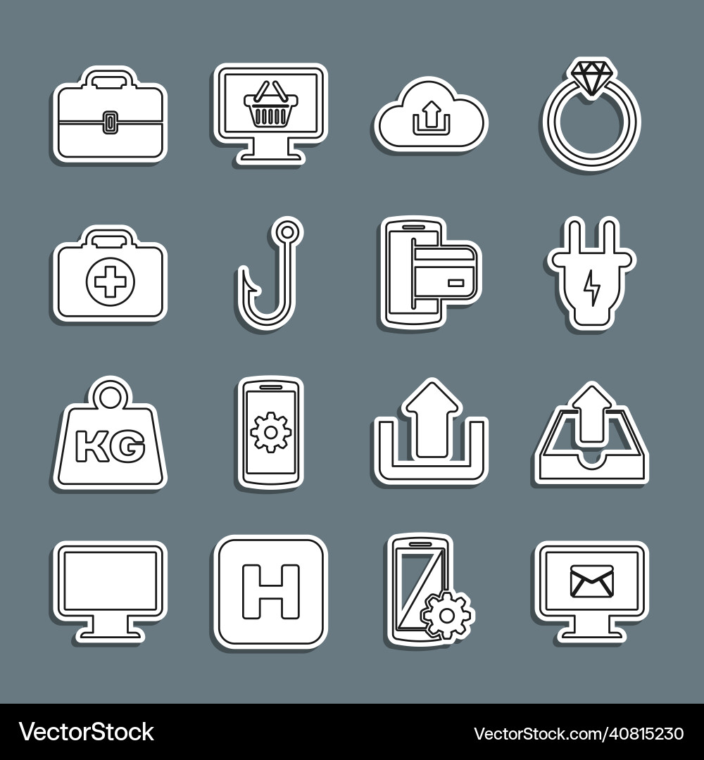Set line monitor and envelope upload inbox Set line monitor and envelope upload inbox vector image