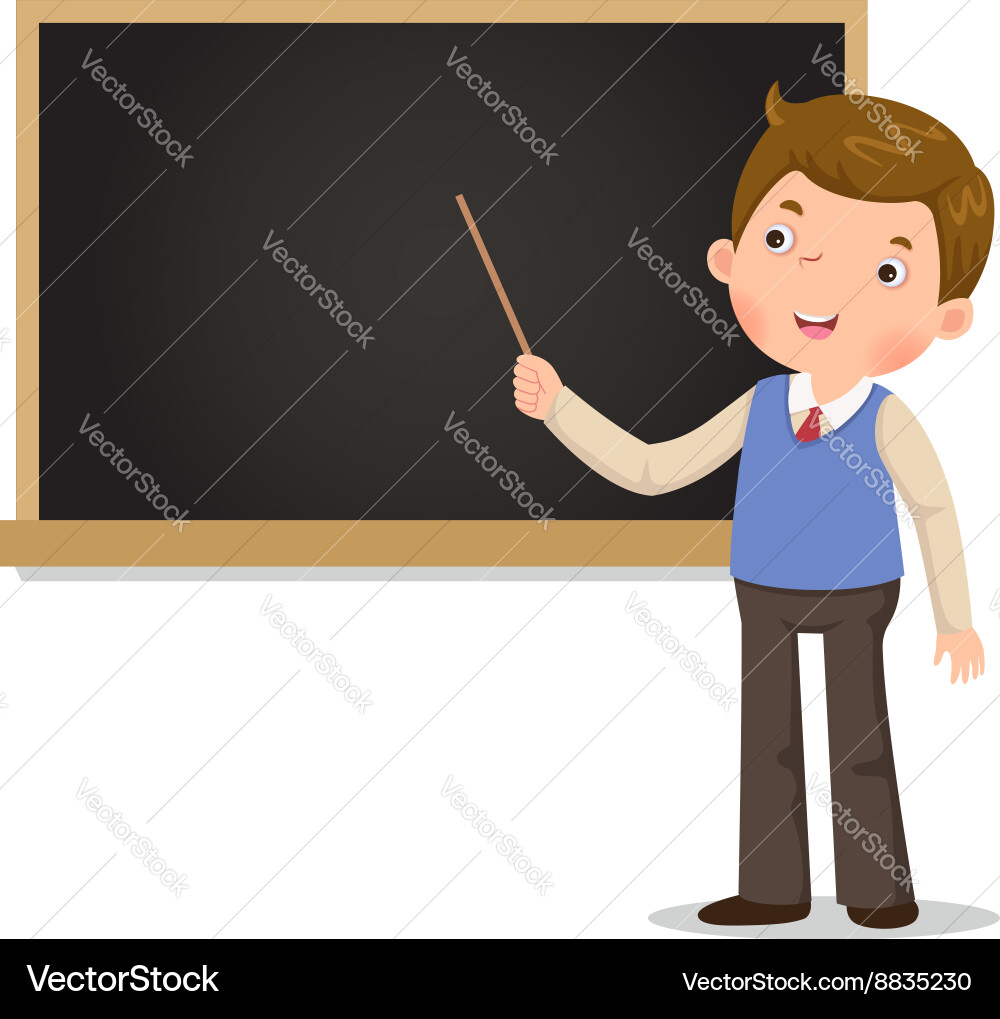 Teacher Standing with Pointer at Blackboard Vector Image