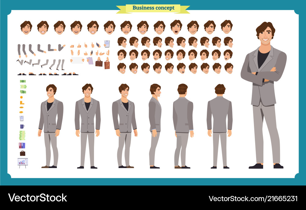 Businessman Character Set - Multiple Views vector image