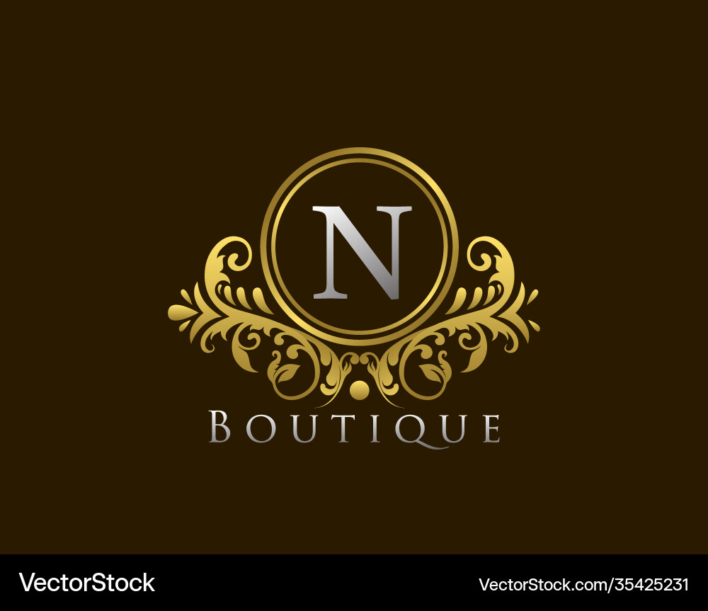 Luxury boutique letter n logo vintage golden Luxury boutique letter n logo vintage golden Vector Image