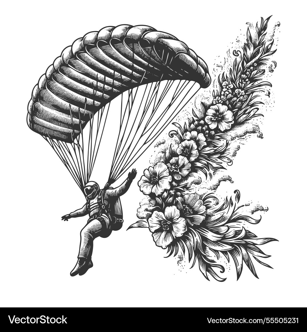 Parachutist with floral trail Parachutist with floral trail vector image