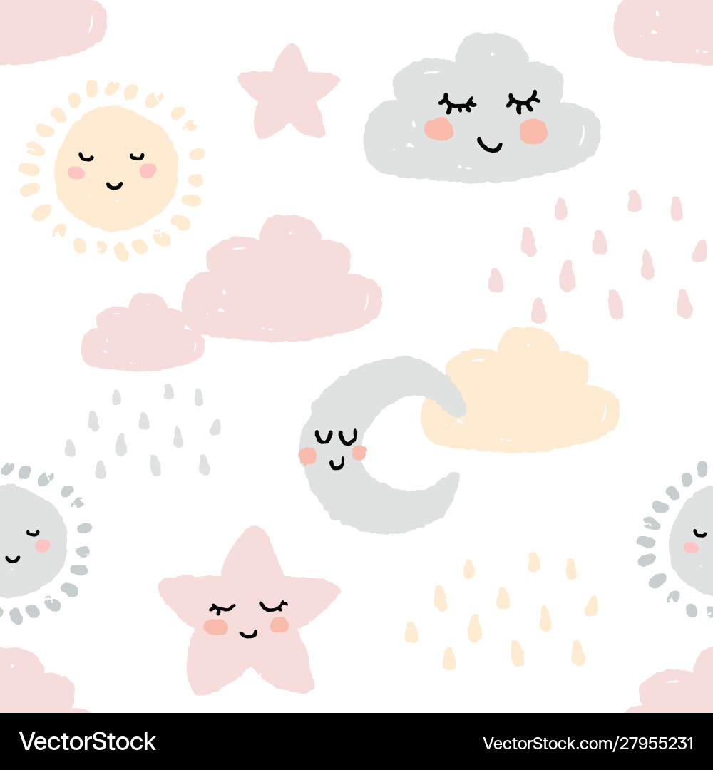 Pastel Cloud & Star Pattern Royalty Free Vector Image
