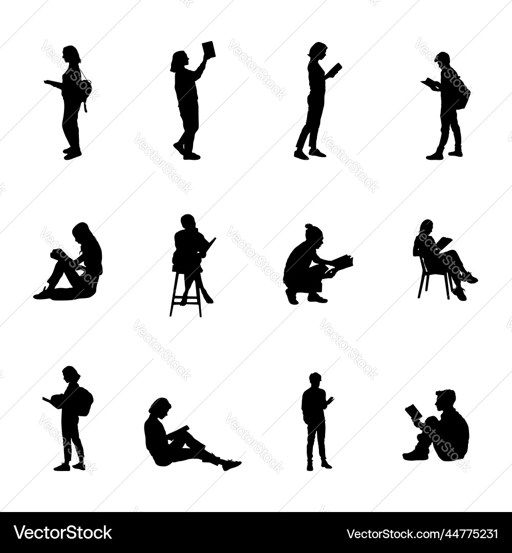 Reading Silhouettes - People Relaxing Vector Image