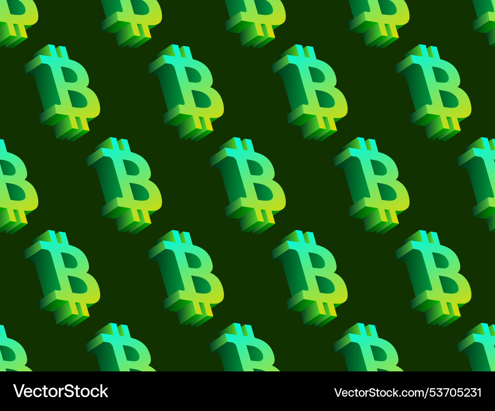 Seamless pattern with bitcoin symbol in 3d style vector image