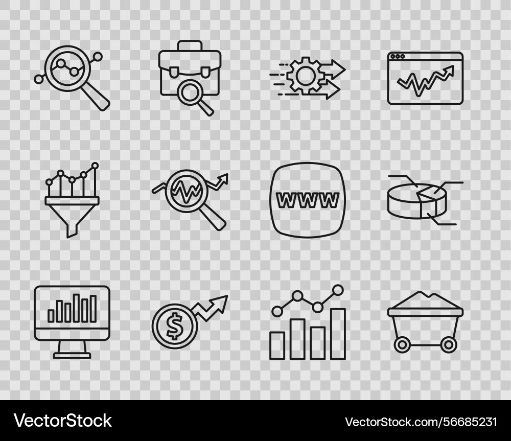 Set line monitor with graph chart coal mine Set line monitor with graph chart coal mine vector image