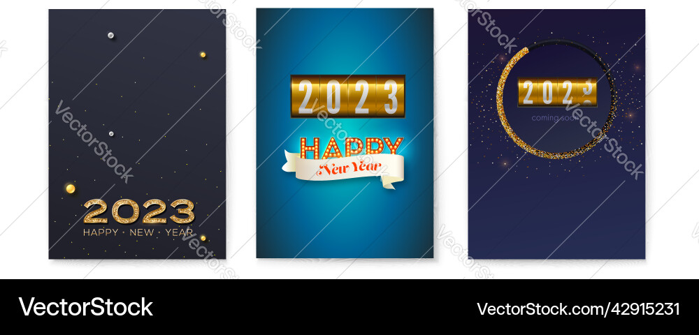 Set of posters with mechanical timer 2023 new year Set of posters with mechanical timer 2023 new year vector image