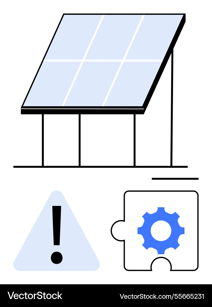 Solar panel structure with warning alert Solar panel structure with warning alert vector image