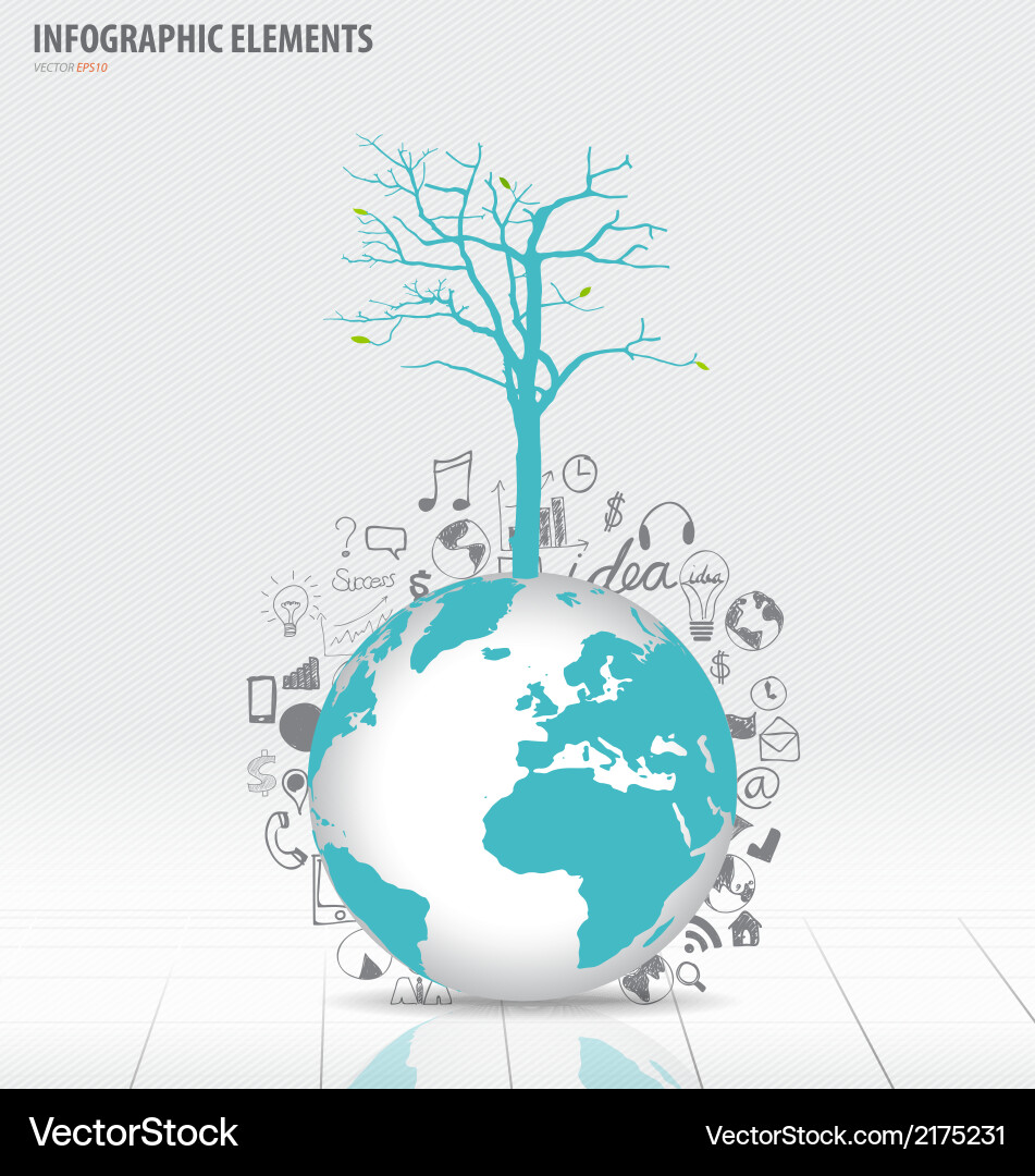 Tree on modern world globe with application icon Vector Image