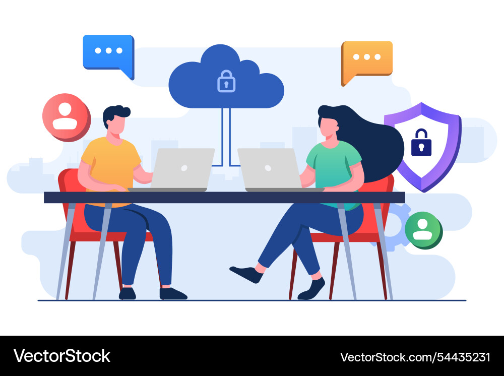 Various devices securely connected to data center Various devices securely connected to data center vector image
