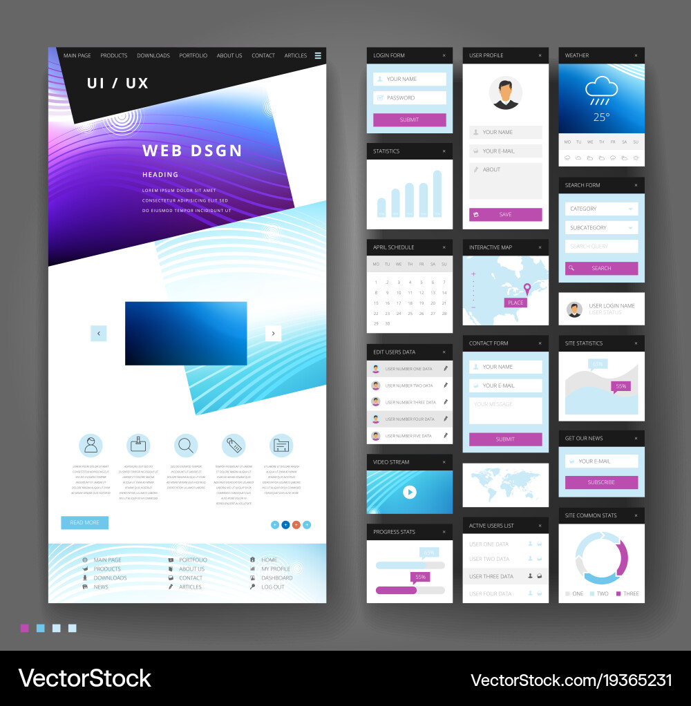 Website template design with interface elements vector image